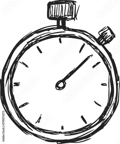 Stopwatch sketch hand drawn style with rough lines and minimal details — stock vector
