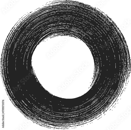 Black circle sketch, hand drawn rough brushstroke, grunge circular ring — stock vector