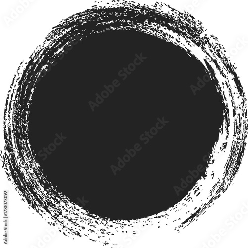 Black brush stroke circle sketch hand drawn grunge round frame with rough textured edges — stock vector