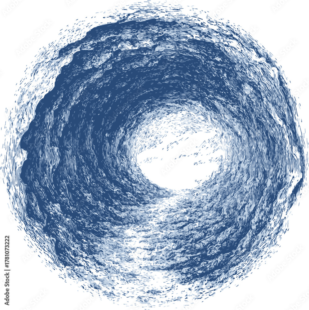 Fototapeta premium Water vortex sketch, hand drawn swirling whirlpool with textured circular motion — stock vector