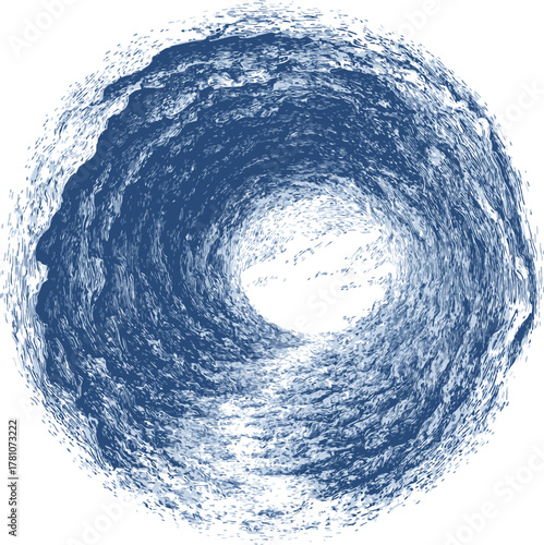 Water vortex sketch, hand drawn swirling whirlpool with textured circular motion — stock vector