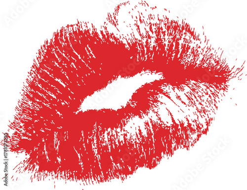 Red lipstick kiss mark sketch, hand drawn style, isolated on white background — stock vector