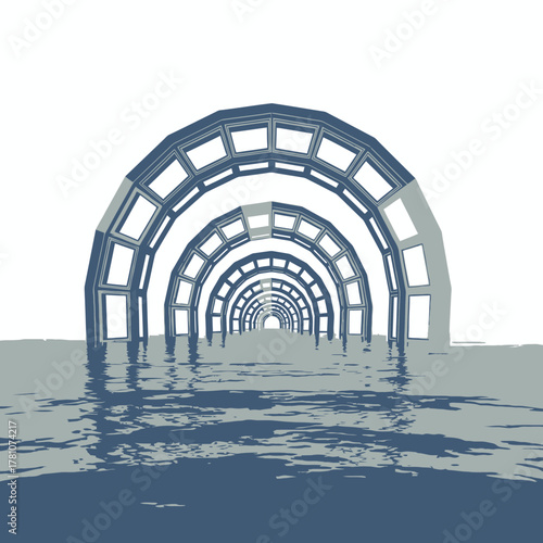 Endless Arches in Water - A Surreal Architectural Perspective.