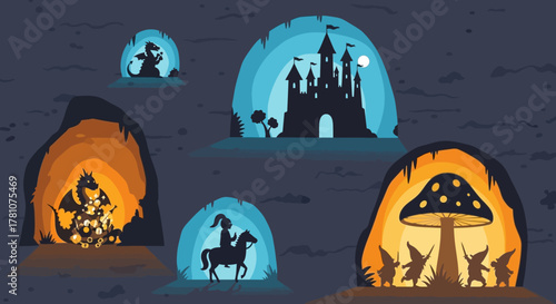 Fantasy Dwellings - Enchanted Caves with Magical Inhabitants and Structures.