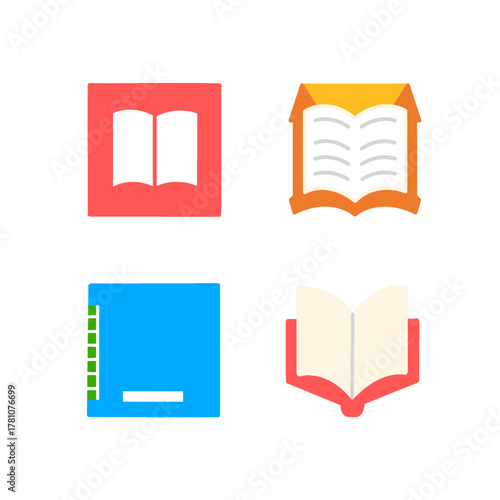 flat design book icons set on white background