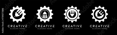 Set of gear pencil logo design templates. Modern isolated gear with pencil design for mechanics, technology, and education.
