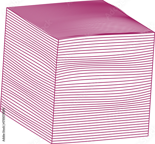 A stack of pink paper napkins or note paper with thin horizontal lines isolated on a white background