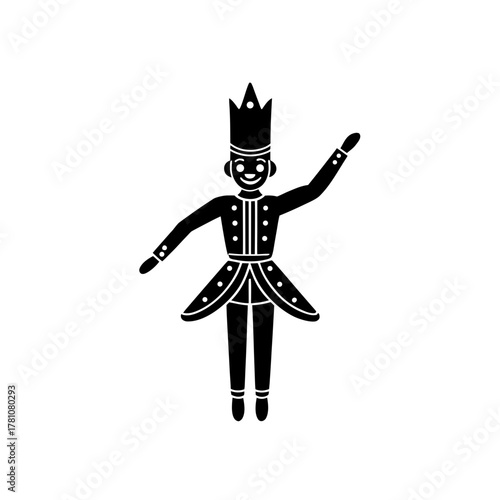 Toy king nutcracker dancer silhouette flat vector illustration