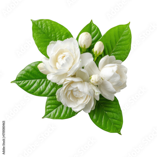 Jasmine blossom with leaves isolated on transparent background