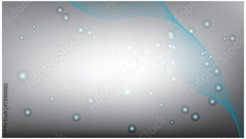 Abstract Grey and White Background with Teal Wavy Lines and Glowing Orbs creates a sense of motion and dynamism perfect for modern designs and technological themes