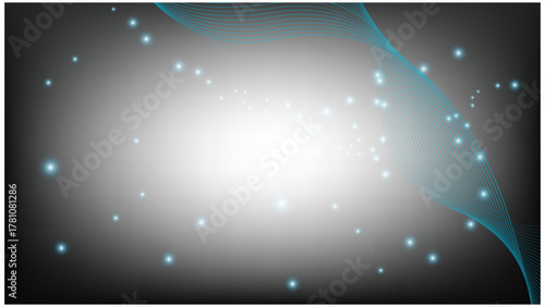 Elegant abstract background with a gradient of gray and white featuring glowing light points and flowing blue lines creating a modern and futuristic visual effect