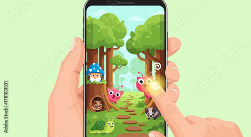 Interactive Mobile Game Featuring Cartoon Animals in a Forest Setting.