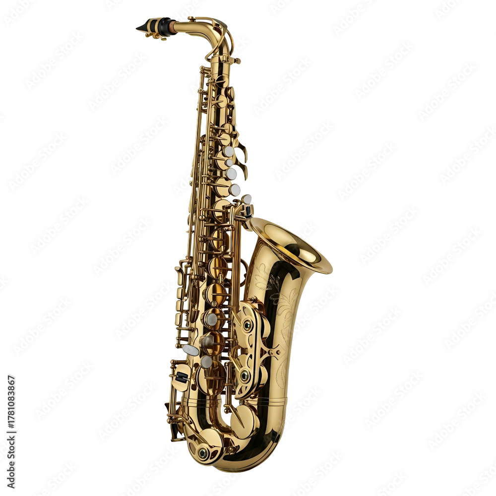 Obraz premium Golden saxophone isolated on transparent background