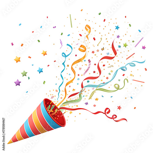 party popper exploding in a burst isolated on a transparent background