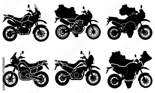 Dynamic motorcycle silhouettes showcasing adventure travel and rugged exploration for adventurous journeys and active lifestyles