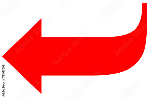 Red vector turn left arrow for page back or previous button with curved line in png format