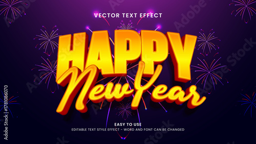 happy new year editable text effect 3d vector