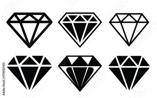 Six Black and White Diamond Icons Displayed in Two Rows on a White Background