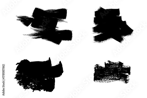 Vector set of artistic grungy black paint brush strokes, handmade, isolated on a white background