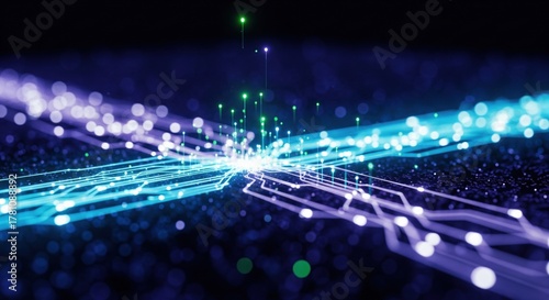 Abstrakte, leuchtende Datenströme und Schaltkreis