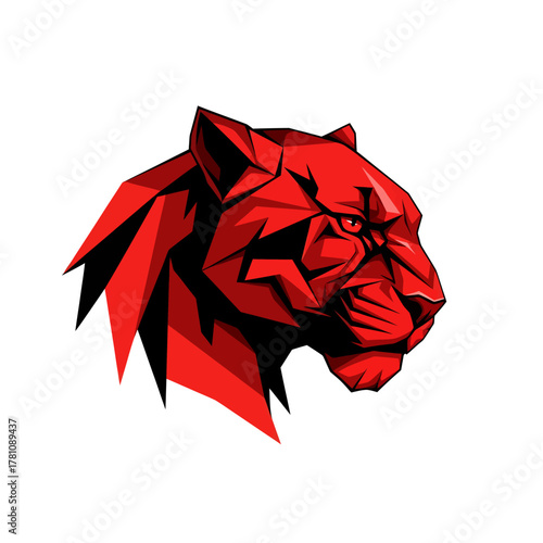 Red Jaguar Head Polygon Illustration A Striking Modern Design