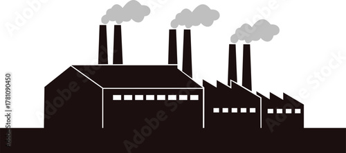 Black Factory Silhouette with Smoke Simple Isolated Icon Graphic Illustration on White Background Industrial Manufacturing Plant Flat Design Template Concept Pollution 