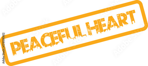 A textured orange seal displaying the heartfelt words Peaceful Heart in a vintage grunge style on clean white