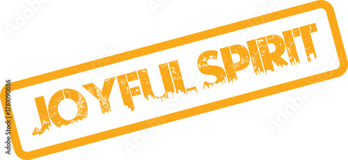 Distressed yellow rubber stamp features the uplifting phrase Joyful Spirit conveying positivity cheerfulness and emotional well being