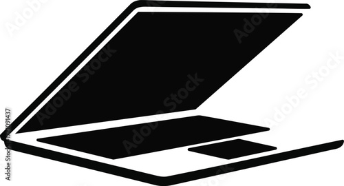 Open Laptop with Keyboard Black Icon Isolated on White Background Revealing Keyboard and Creating Workspace for Productivity and Creative Tasks on Portable Device