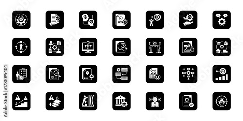 Process optimization   Cohesive set of minimalist vector icons representing key ideas with visual clarity
