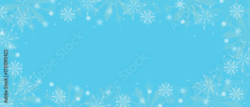 SnoSnowflakes frame background with light blue tones, decorative winter border, empty central space, gentle icy design, subtle snowfall, soft winter wallpaper