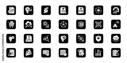 Data and insights   Cohesive set of minimalist vector icons representing key ideas with visual clarity