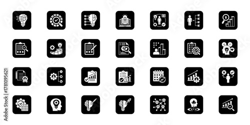 Assessment and testing standards   Cohesive set of minimalist vector icons representing key ideas with visual clarity