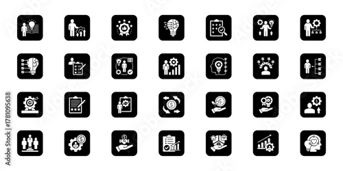 Talent and competency building   Cohesive set of minimalist vector icons representing key ideas with visual clarity
