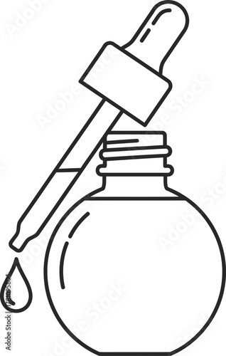 Dropper bottle with pipette and falling drop line icon vector