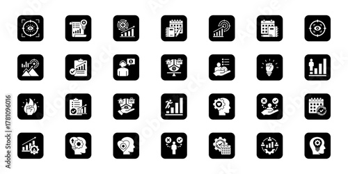 Productivity and time management Cohesive set of minimalist vector icons representing key ideas with visual clarity