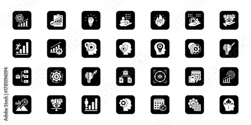 Productivity enhancement Cohesive set of minimalist vector icons representing key ideas with visual clarity