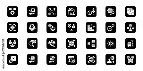 Personal growth strategies Cohesive set of minimalist vector icons representing key ideas with visual clarity