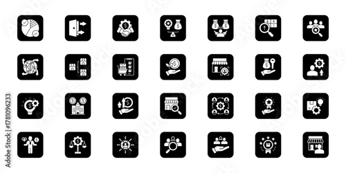 Entrepreneurship foundation Cohesive set of minimalist vector icons representing key ideas with visual clarity