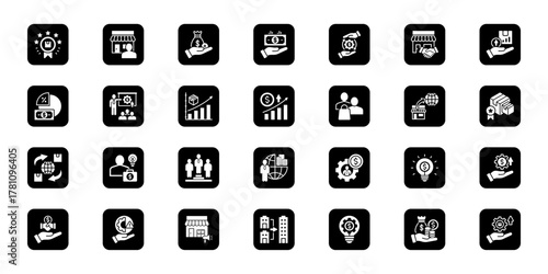 Team management tools Cohesive set of minimalist vector icons representing key ideas with visual clarity