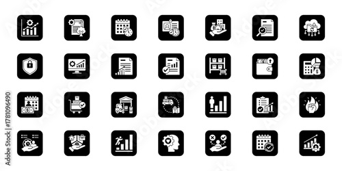 Project management toolkit   Cohesive set of minimalist vector icons representing key ideas with visual clarity