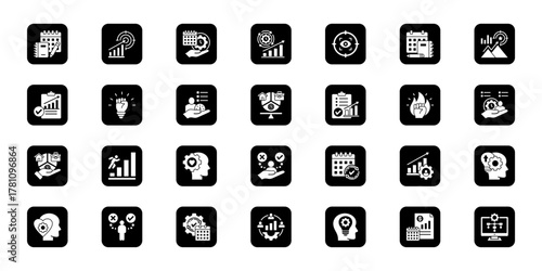 Productivity boost pack Cohesive set of minimalist vector icons representing key ideas with visual clarity