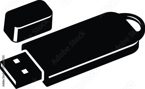 Usb Flash Drive in Black and White a Portable Storage Device for Data Transfer and Backup Modern Technology Simple Design Isolated on White Background for Computer Accessories
