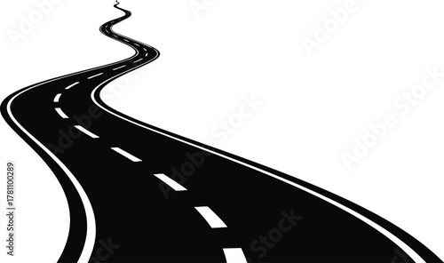 Road Perspective Illustration Showing Transportation Route and Highway Journey with Asphalt Surface and White Lane Markings for Travel Design and Directional Guidance