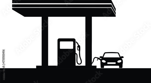 Gas Station Icon with Car Refueling at Pump Showing Transportation Service for Vehicles and Automobile Fueling Infrastructure with Energy Resources
