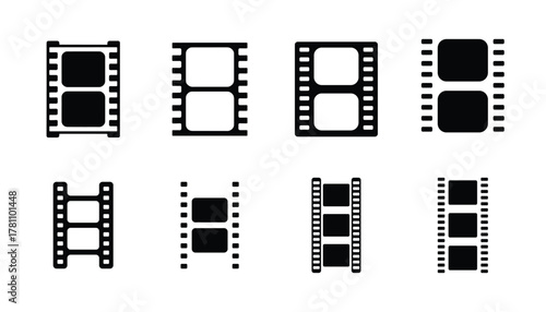 Film strip icon set minimal movie reel vector for video and cinema design