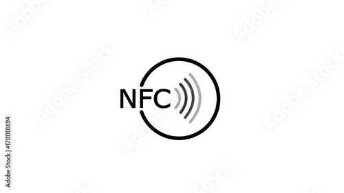 Black color con tactless wireless pay sign logo , NFC technology , on a white background ,with 4k video animation.