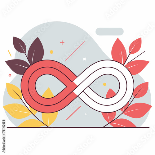 Infinity symbol icon with leaves and digital lines on a transparent background