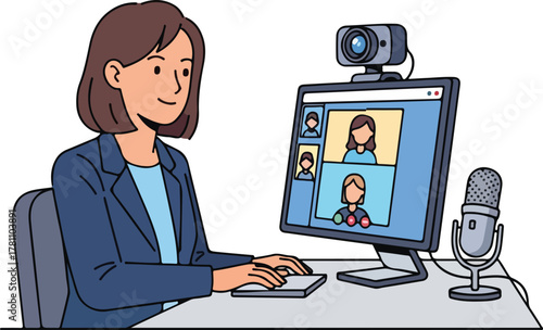 Woman Engaged in Online Video Conference Call.