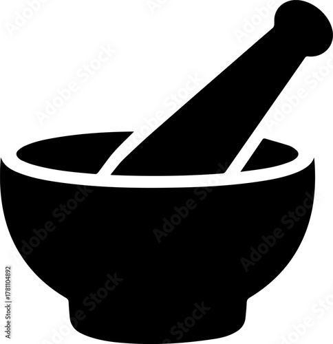 A mortar and pestle silhouette icon